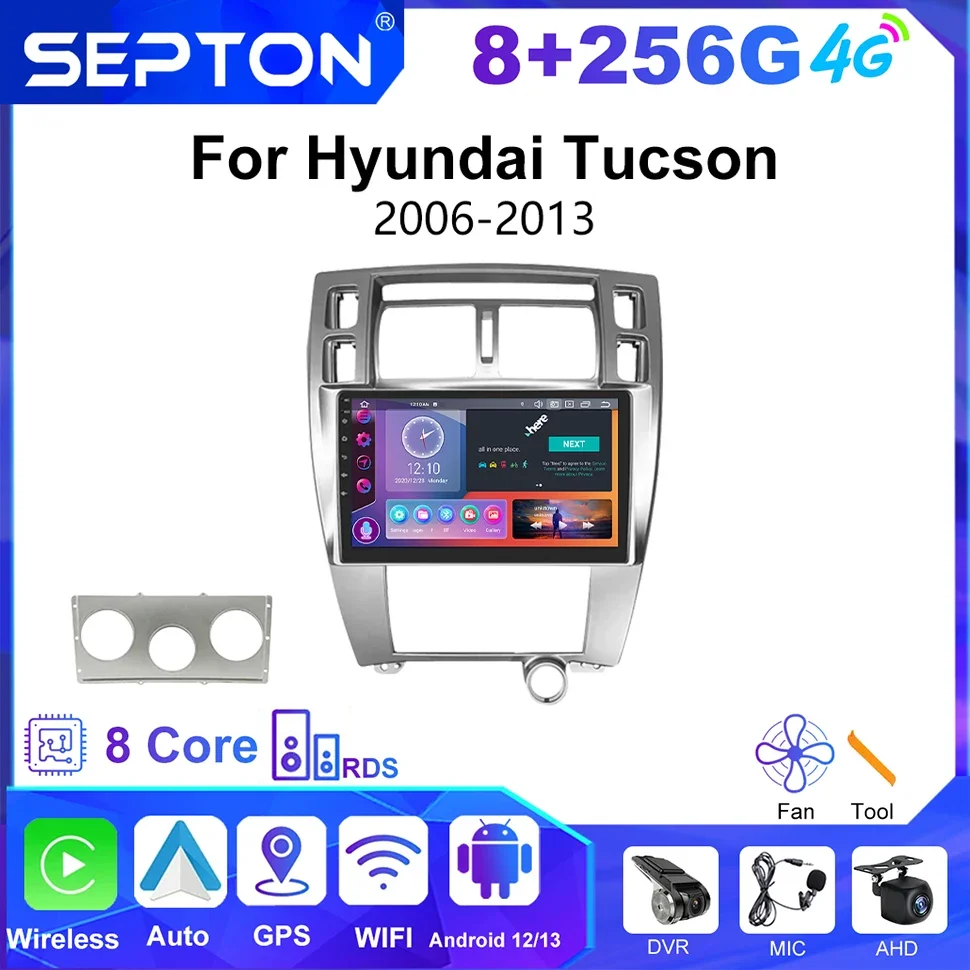 SEPTON Android 12 Car Stereo Radio for Hyundai Tucson 2006-2013 Multimedia Player 8Core Navi GPS 2Din CarPlay QLED Screen 4G NET