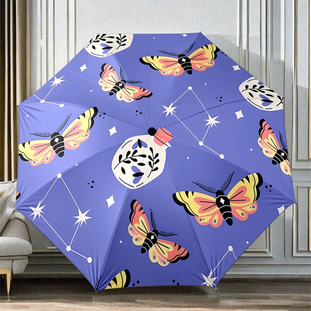 

Open/Close Portable Folding Umbrella with Colorful & Constellation Patterns, Leaf-Patterned Design - Compact Travel Umbrella S