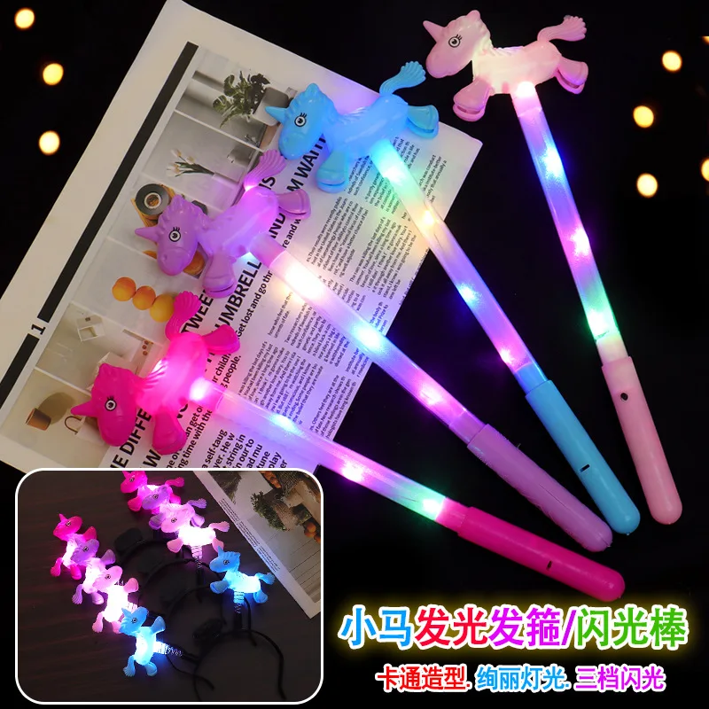 Cartoon Unicorn Glowing Headband Children Hair Accessories Cute Pony Glowing Magic Wand Birthday Party Dress Up Flashing Toy