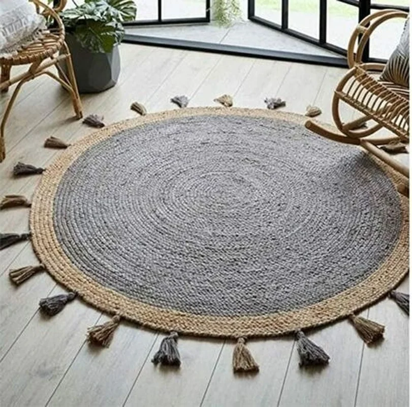 Jute Rug Round Natural Handmade Floors Carpet Round Feet Area Carpet Modern Rug Room Decor