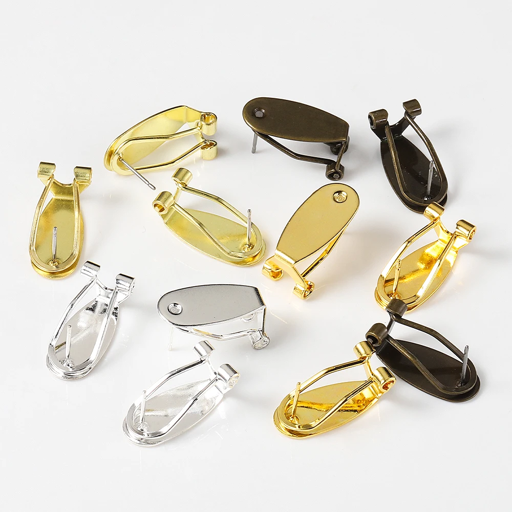 

10pcs 9x20mm Earring Clip Base Brass Clip-on Earring Cabochon Cameo Setting Blank Earring Jewelry Making Components DIY