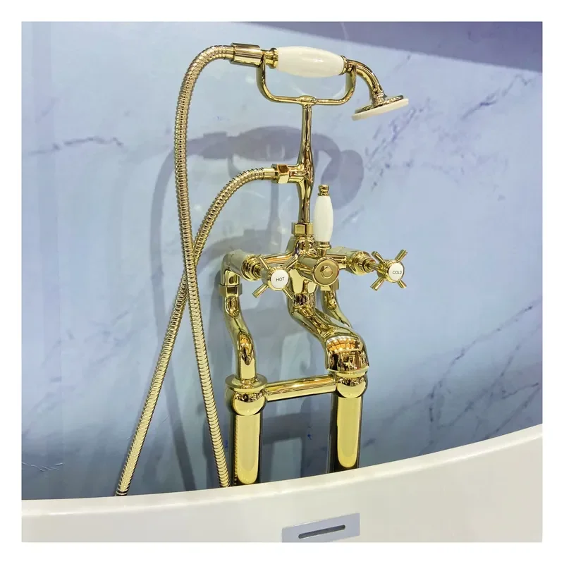 Factory Sell European Style Floor Mounted Brass Bathtub Faucet Bathroom Tub Gold Bathroom Taps and Mixers for Hotel