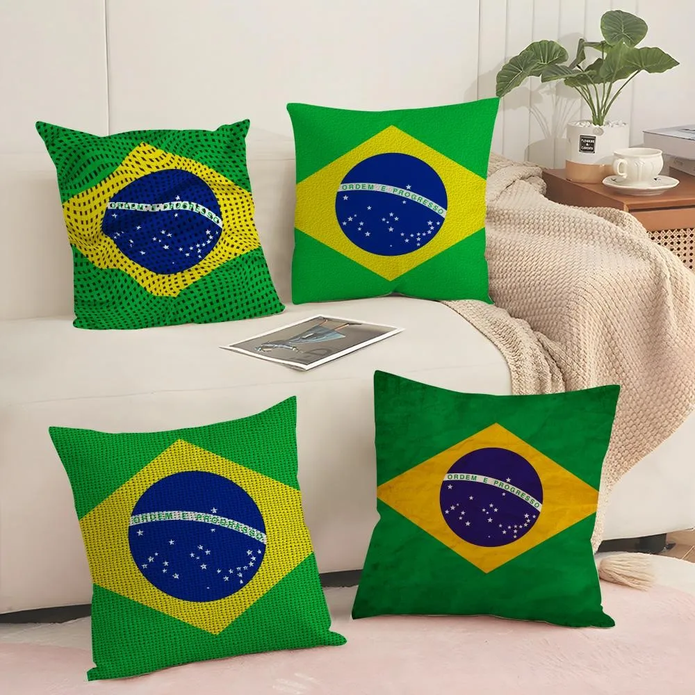 1Pc B-Brazil Flag Throw Pillow Short plush Double-sided Print Square Throw Pillow Sofa Home Cushion Decor