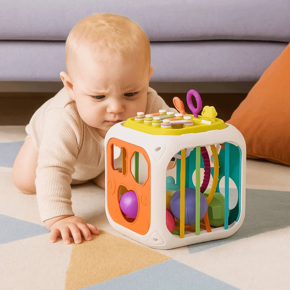 Blocchi colorati Cubo di attività Ordinamento Gioco Selezionatore di forme Sviluppo sensoriale Montessori Addestramento del motore Sensoriale Bambino 2 anni