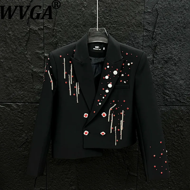 

WVGA Spring Autumn New Man Tide Diamond Chain Decorative Trendy Suit Coat Niche Stylish Casual Irregular Short Blazer Ins W12921