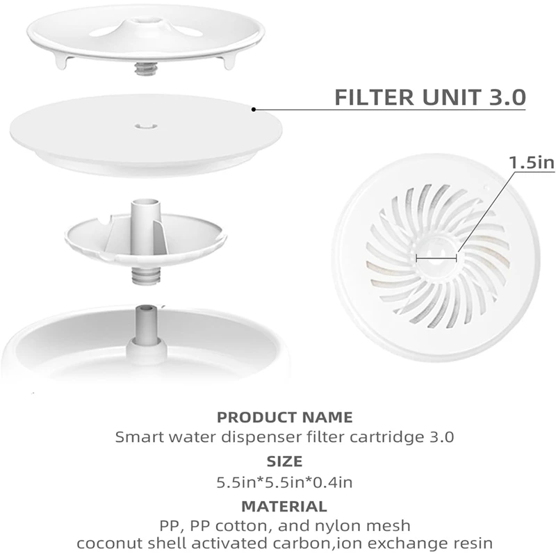 Filter Units 3.0 For Pet Water Fountain Replacement Filter Activated Carbon Fiber Cotton For Cat Smart Water Dispenser