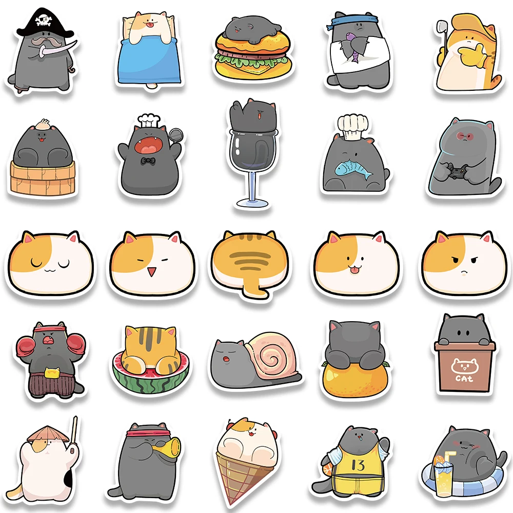 50PCS Plump CAT Cute Chubby Animals Cartoon Vinyl Stickers Decals for Water Bottle Laptop Skateboard Scrapbook Luggage Kids Toy