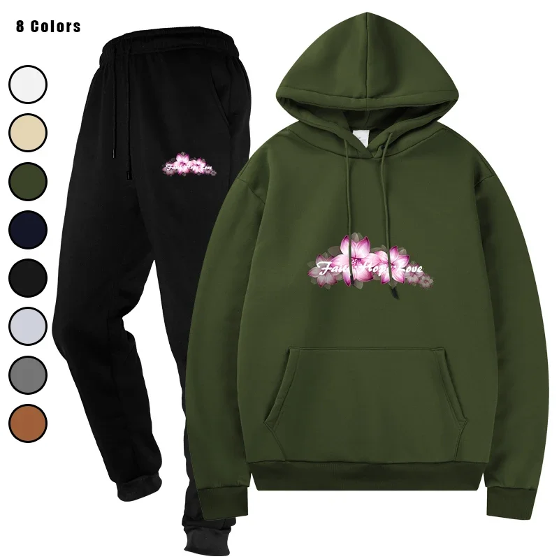 

Basic Fleece Hoodies And SweatPants Set Unisex Ensemble Jogging Basic Fleece Track Suit Sportswear for Men