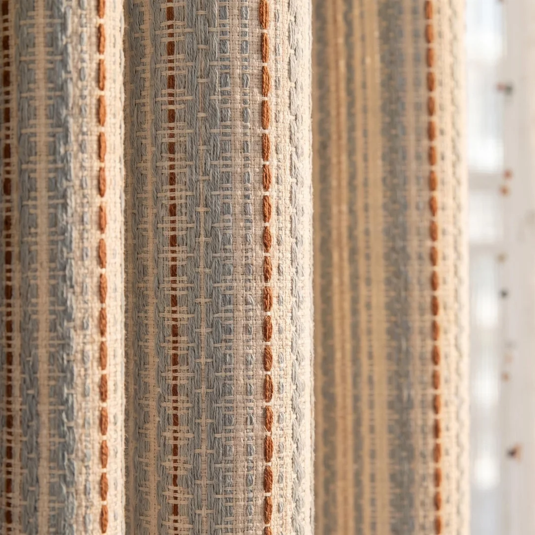 Boho Color‑Dot Striped Woven Sheer Curtain, Rustic Textured Light‑Filtering Window Drapes for Home Decoratio
