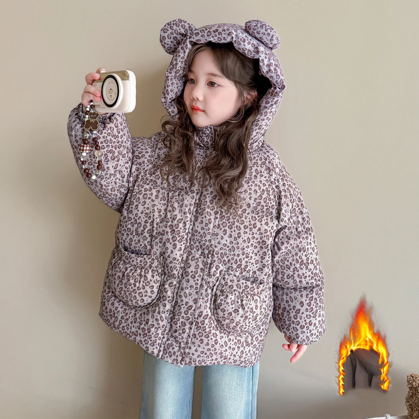 

UNITIM Toddler Girls Parkas New Winter Hooded Leopard Thicken Warm Kids Baby Girls Jacket Windproof Infant Girls Outerwear Coat