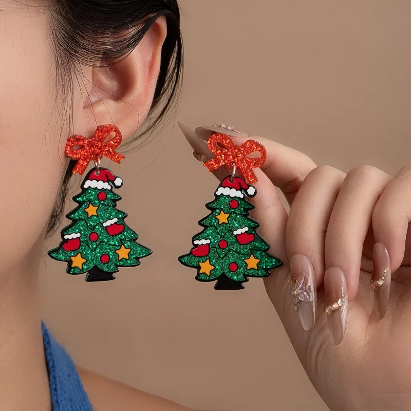 

European and American cartoon acrylic butterfly tassel Christmas tree earring creative design sequin earrings Christmas jewelry