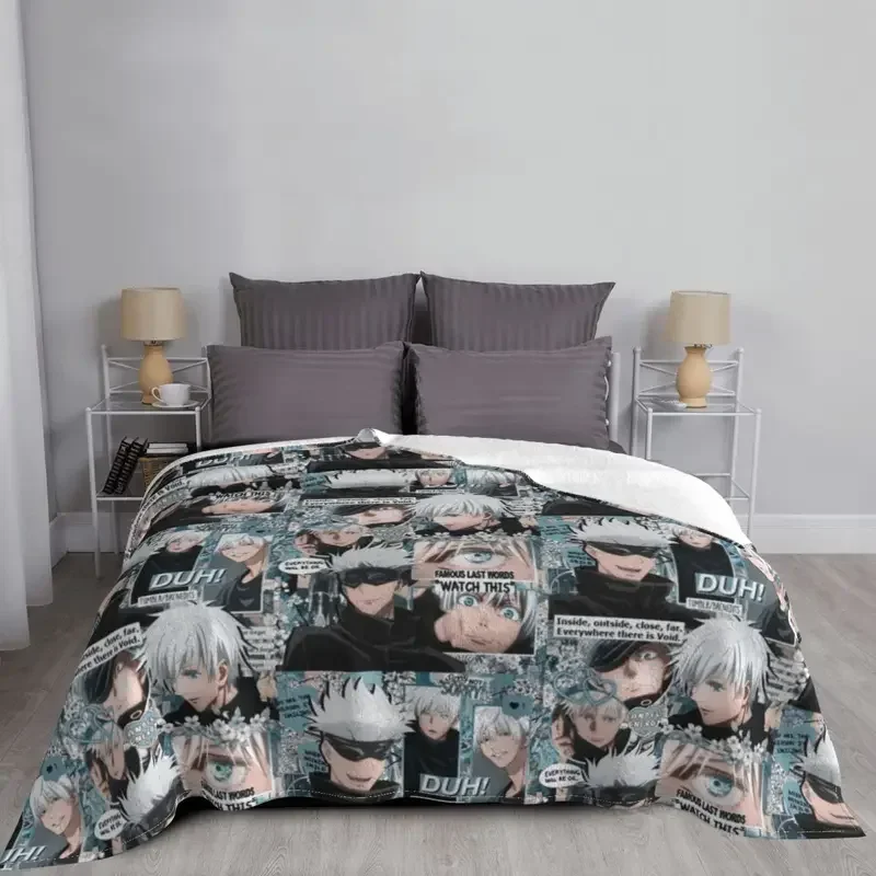 Gojo Satoru Collage Manga Blankets Coral Fleece Plush Summer Jujutsu Kaisen Soft Throw Blanket for Sofa Office Bedding Throws