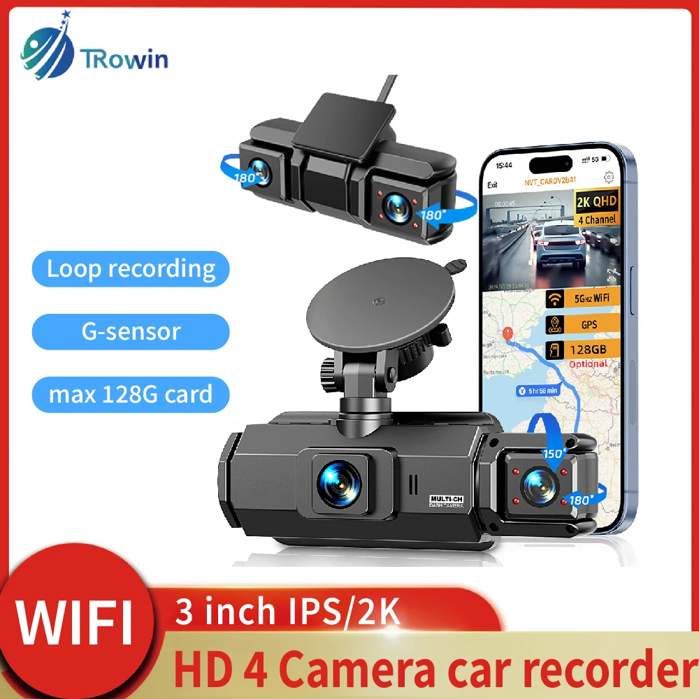 3Inch IPS WiFi Dash Cam HD 1080P 4cameras Car DVR Driving Recorder Wide Angle Night Vision Black Box Vehicle Accessories