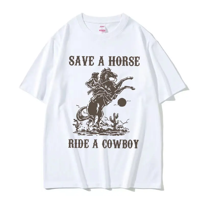 Pedro Pascal Save A Horse Ride A Cowboy Print T Shirt Men\'s Retro Harajuku Fashion T-shirts Casual 100% Cotton Oversized T-shirt