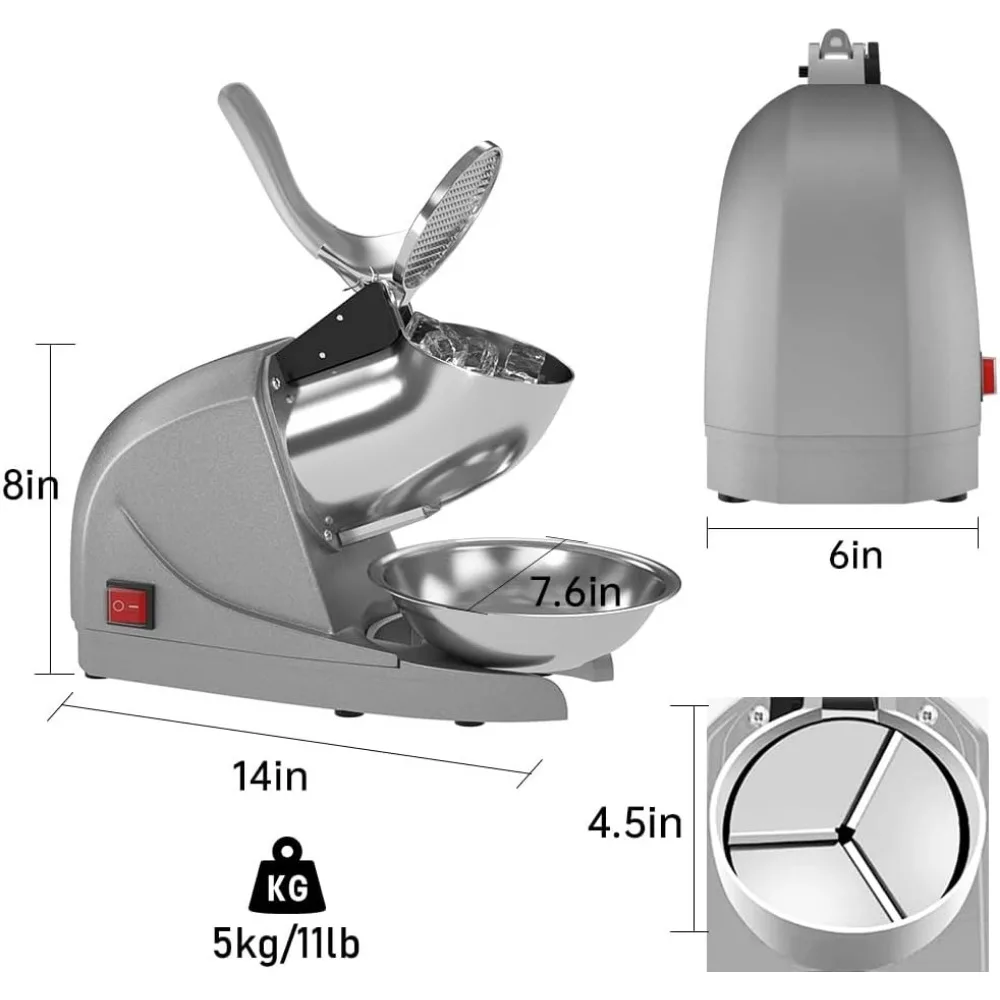 Máquina De Barbeador De Gelo De Cone De Neve Elétrica, Evitar Respingo, Aço Inoxidável, Máquina De Gelo Raspado, 380W, 3 Lâminas