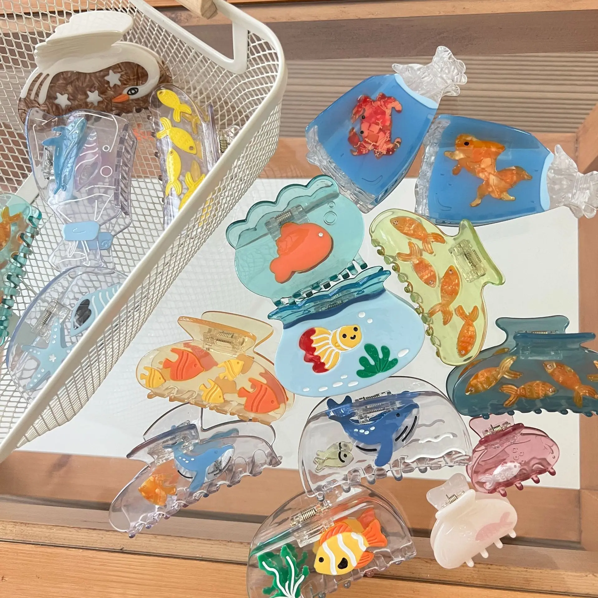 Acetate Transparent Ocean Animal Hair Claw Clip Goldfish Whale Starfish Crab Hair Claw Women Cute Summer Hair Accessories