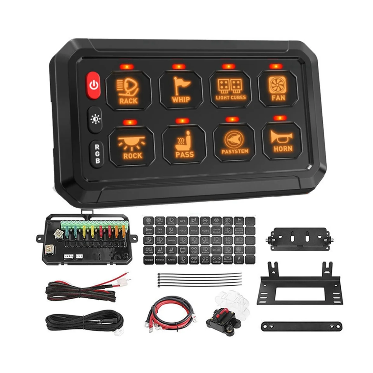 8 Gangs Universal Led Switch Panel APP Control Adjustable RGB Colors Brightness Multifunction for Car Truck Offroad RV