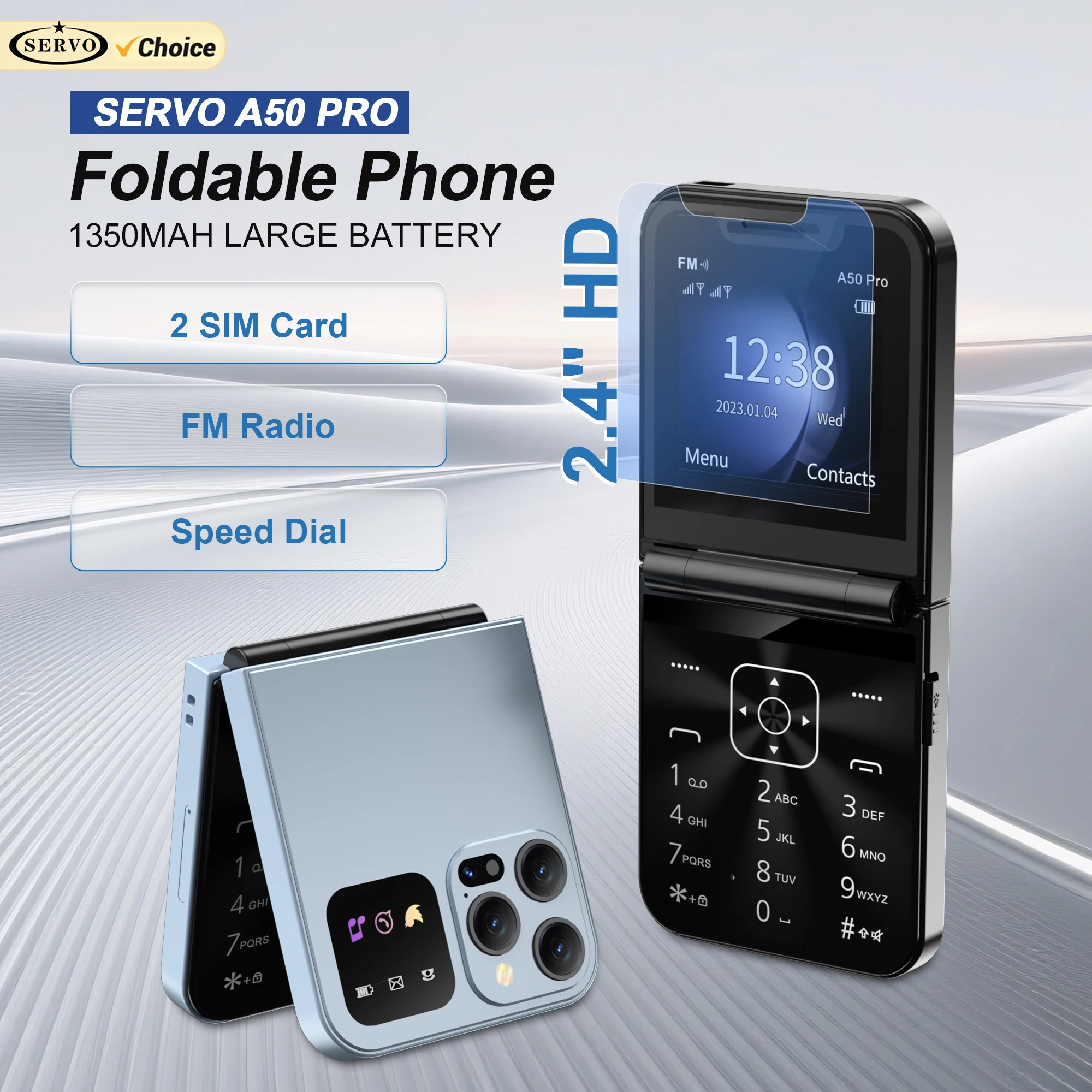 SERVO A50 PRO Foldable Mobile Phone 2.4" Screen Call Recording Speed Dial Blacklist Flashlight 2G Dual SIM Card Flip Cellphones