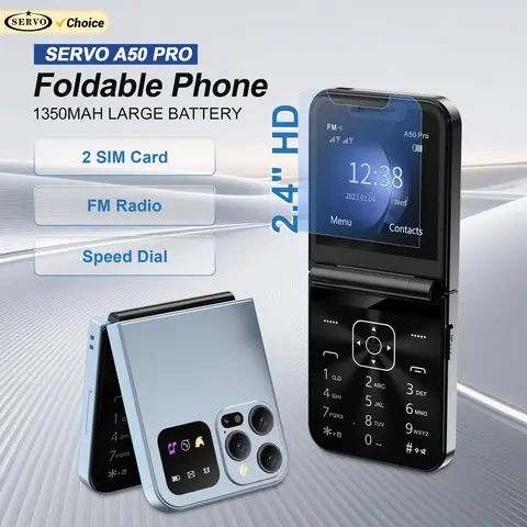 SERVO A50 PRO Foldable Mobile Phone 2.4" Screen Call Recording Speed Dial Blacklist Flashlight 2G Dual SIM Card Flip Cellphones