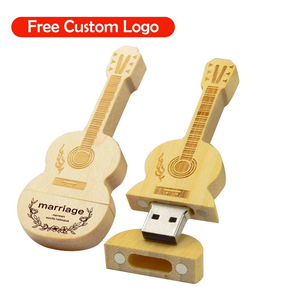 50 قطعة/الوحدة مخصصة خشبية الغيتار القلم محرك فلاش USB ذاكرة عصا بندريف 4 جيجابايت 16 جيجابايت 32 جيجابايت 64 جيجابايت 128 جيجابايت Cle usb شعار مجاني