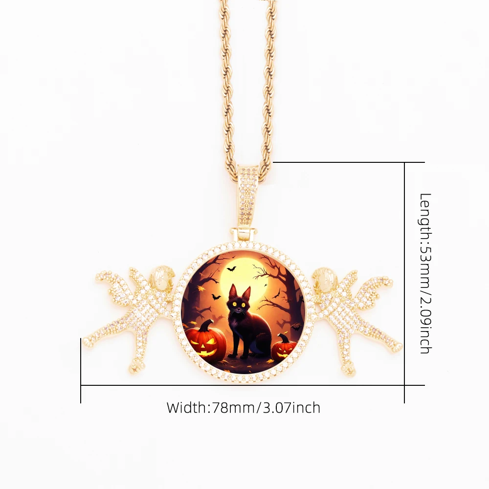 Iced Out Full Zircon Brass Golden Plated Angel Photo Frame Pendant Custom DIY Hip Hop Memory Necklace Bling Lovely Gifts Jewelry