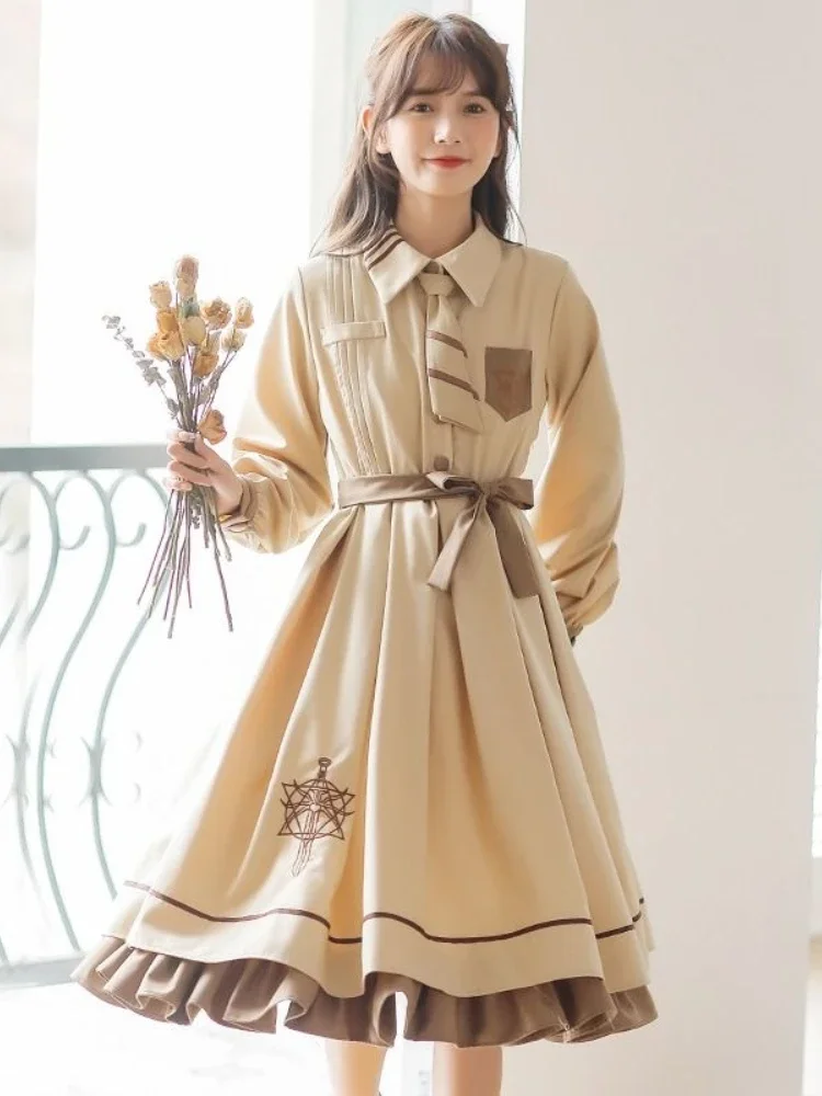 Vestido estilo mocassim kawaii, manga comprida, vestidos fofos de Lolita, meio de bezerro, uniforme japonês Jk, vintage, túnica feminina elegante