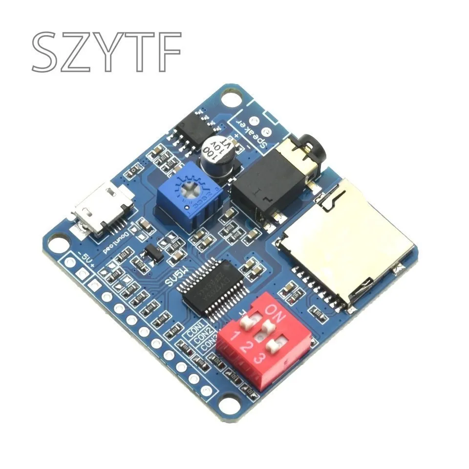 Voice Sound Playback Module Arduino MP3 Player Module UART I/O Trigger Class D Amplifier Board 5W 8M Storage DY-SV5W SD/TF Card