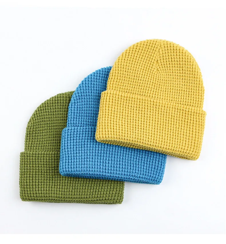 Winter Warm Knit Hat for Women Winter Cross Border Solid Color Jacquard Waffle Knitted Hat Pineapple Flower Beanie Cap
