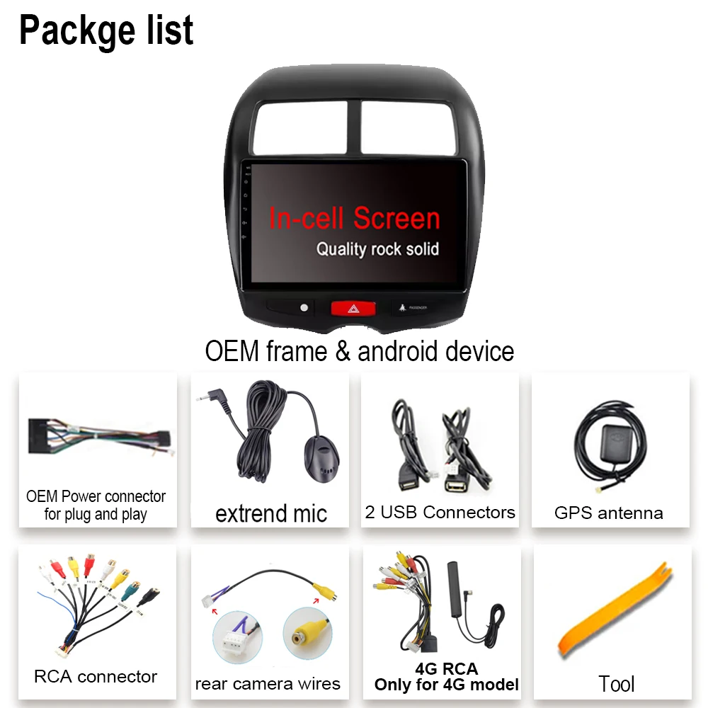 2K Incell Screen Android 14 For Mitsubishi ASX 1 2010 - 2016 Android auto Stereo Multimedia Player GPS Navigatio Dash Cam 5G