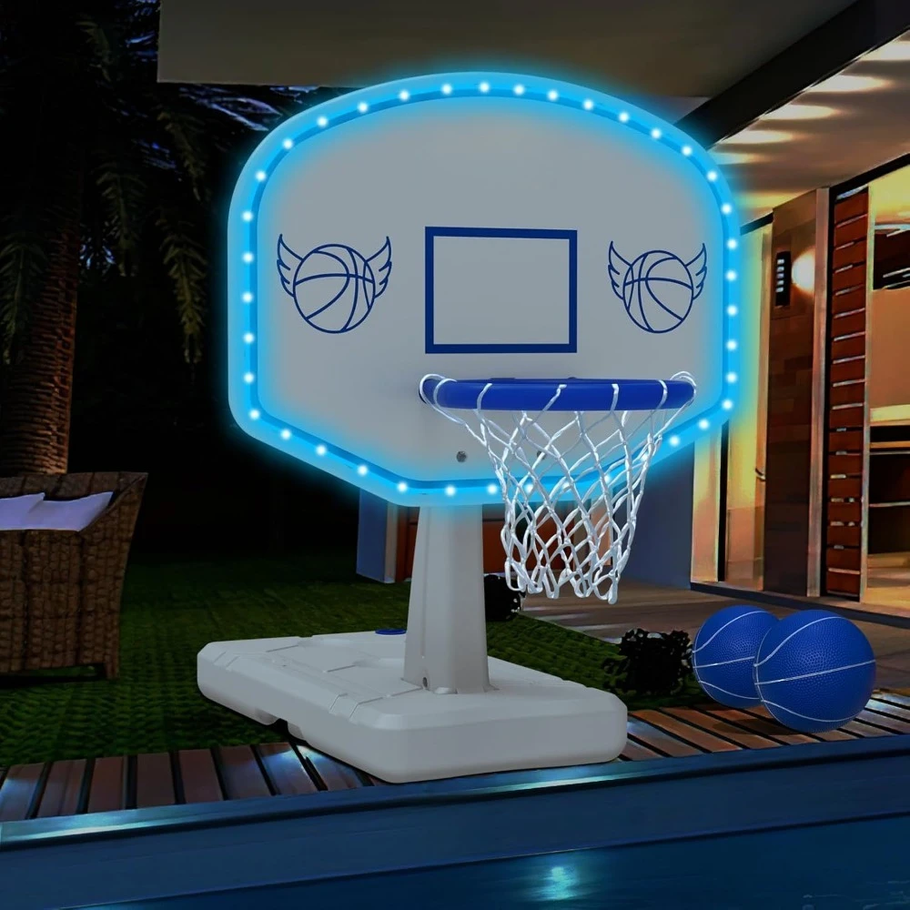 عرض ساخن. طوق كرة السلة لحمام السباحة بالطاقة الشمسية مع أضواء، ألعاب حمام السباحة كبيرة الحجم مع كرتين/مضخة لعبة كرة السلة المائية بجانب حمام السباحة - الأفضل #2