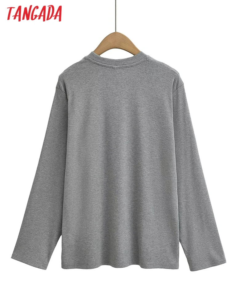 Tangada 2024 Women Soft Loose Long T Shirt Long Sleeve Female Shirt Top 2B45