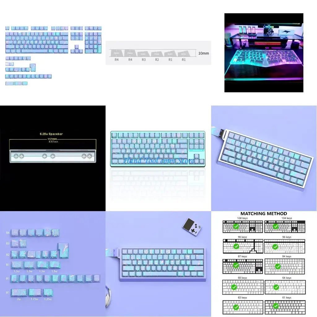 

H37f полупрозрачные боковые гравированные клавишные клавиши 136 KKEYS, толстый PBT усиливает печатание для игровой механической