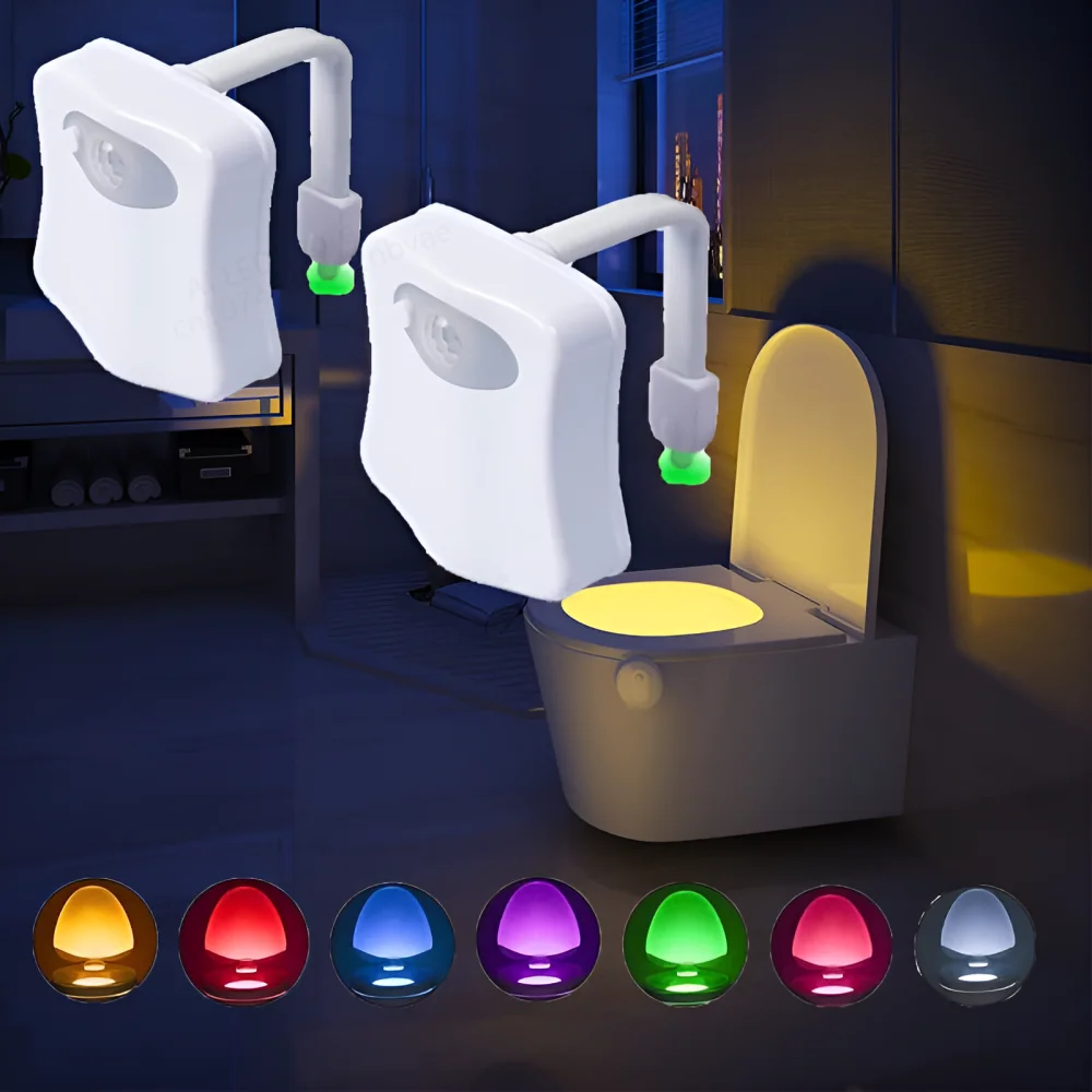 Impermeável LED Night Light para WC Bowl, Smart PIR Sensor de Movimento, Luz do assento do vaso sanitário, WC Lâmpada, ZK30, 2PCs, 8 cores