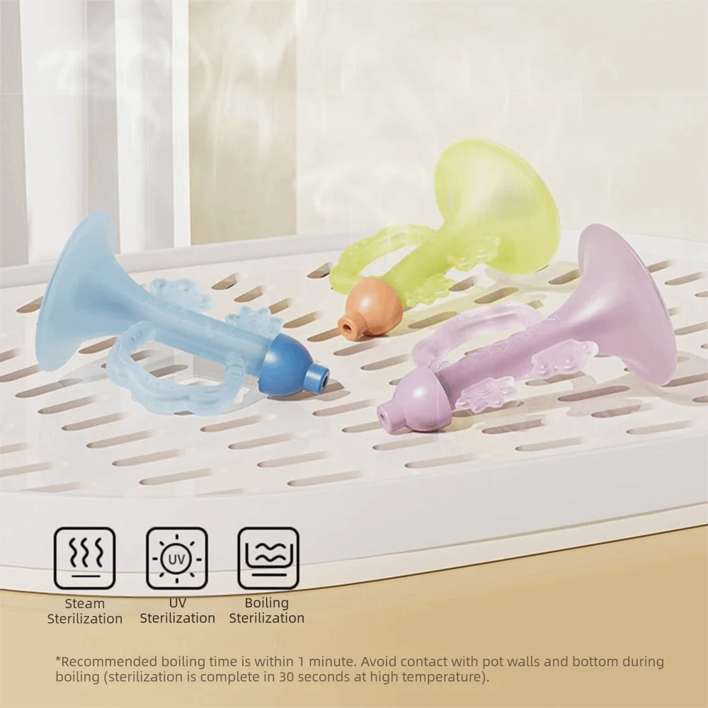 Food Grade Baby Teething Horn Colorful Design Chewable Baby Tooth Sensory Toy Lung Capacity Cultivation Comfortable Grip