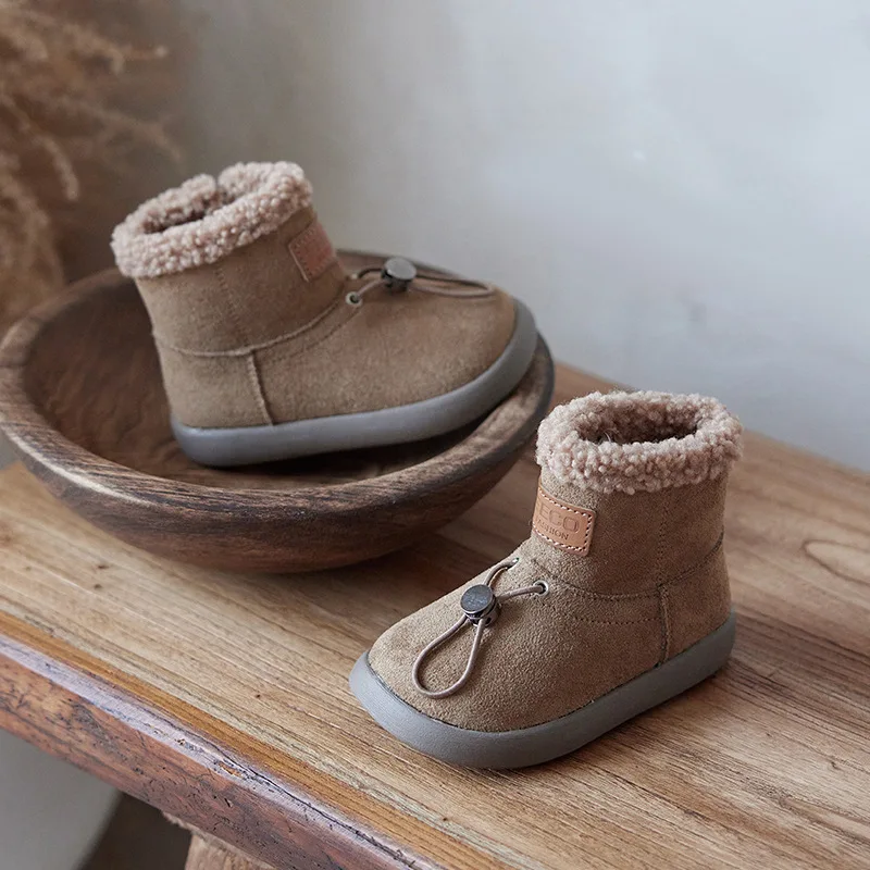 

Children Warm Boots with Warm Thick Fur Kids Snow Boots Round Toes 2025 Winter New Boys Girls Short Boots Soft Bottom Non-slip