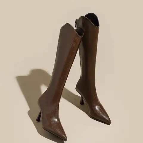 2025 Autumn New Products Women's Brown Suede High-Top Thigh Boots Pointed Toe Stiletto High Knight Boots