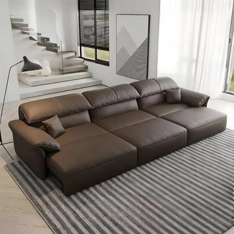 Luxury Modern Real Leather Modular Electric Sofa Bed, Pull‑out Type Sofa Couch for Apartment Living Room Home Furniture