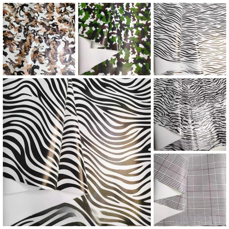 100x137cm Cartoon Printed Check Leather Fabric Waterproof Camouflage PU Material for DIY Upholstery Backrest Sofa Home Decor