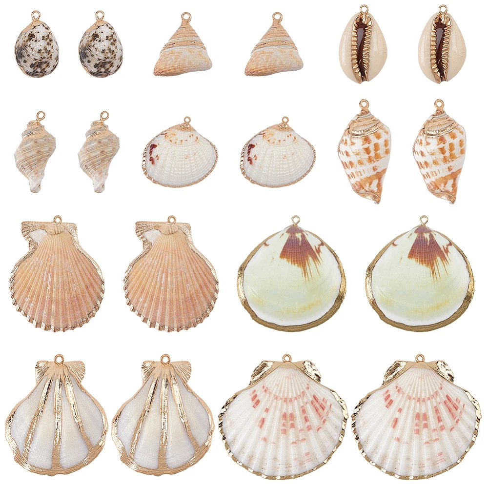 1 Box 20Pcs 10 Styles Shell Charms Beach Charm Electroplated Scallops Conch Shells Gold Plated Sea Summer Hawaii Ocean Pendants