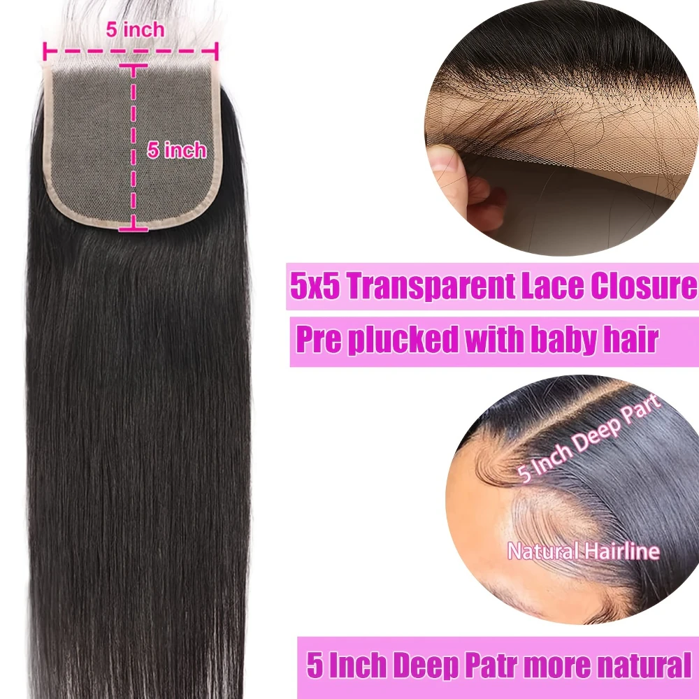 Straight 5x5 Transparent Lace Closure Straight Human Hair Closure Frontal Free Part Transparent Lace Closure Pre Plucked