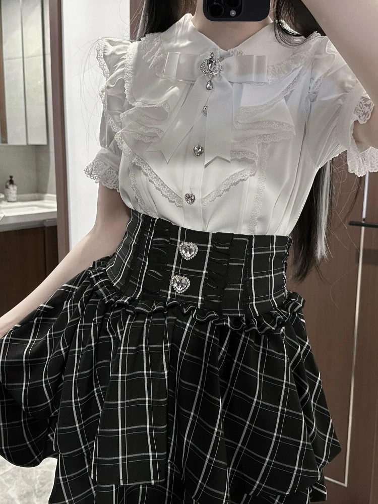 

Harajuku Lolita Sweet Kawaii Юбка Y2k Эстетическая Высокая Талия Гранж Повседневные Женские Юбки Уличная Одежда С Оборками Плиссированные Mujer Faldas