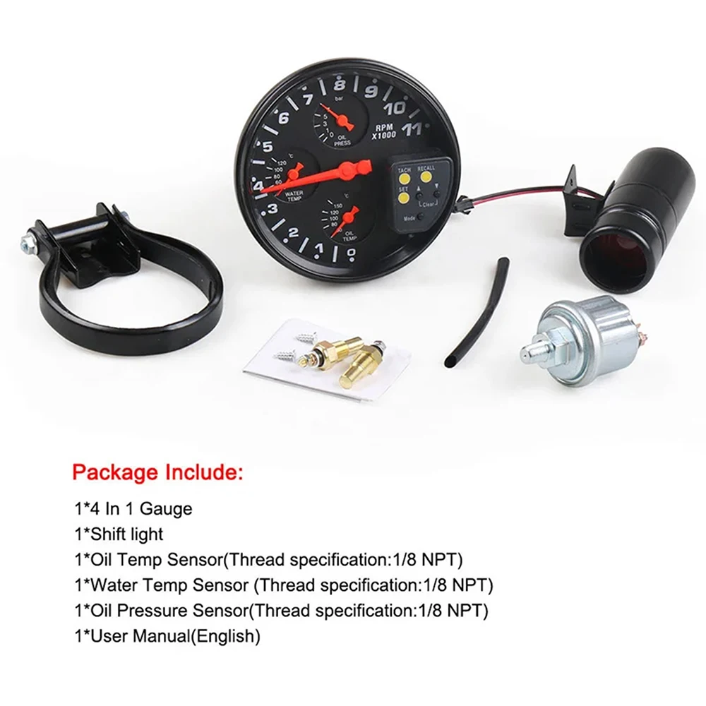 5 inch Tachometer 5inch Car Tachometer Oil Temperature Gague Oil Pressure Meter Pressure Gauges Tachometers car Switch