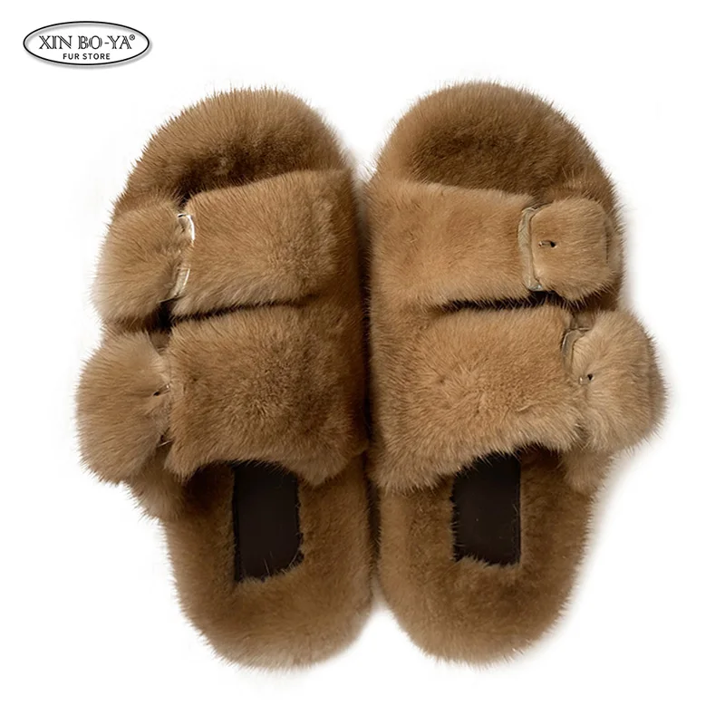 

Women Mink Fur Slippers Fashion Luxury High Quality 100% Summer Flip Flops Comfortable And Soft Home Flat Shoes