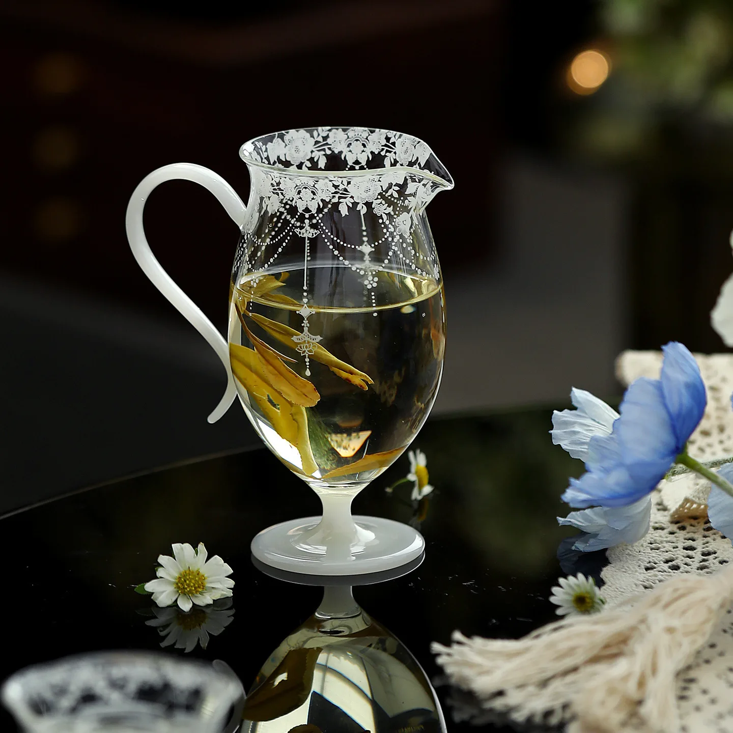 ارتفاع البورسليكات الزجاج الجانب مقبض عالية القدم Gongdao كوب حتى كوب مقاومة للحرارة النمط الياباني الشاي البحر قونغ كوب الشاي مقسم