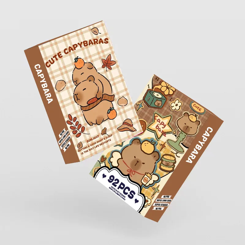 92Pcs Kawaii Double-sided Capybara Photocards Cartoon Capybara Glitter Lomo Cards Kids Gift HD Collection Cards