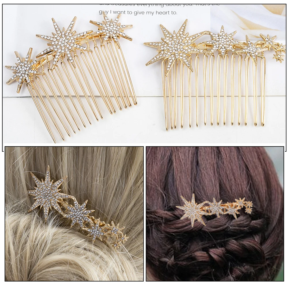 

2pcs Rhinestone Hair Comb Metal Side Combs for Women Wedding Accessories Lightweight Classic Design Fits All Hair Types
