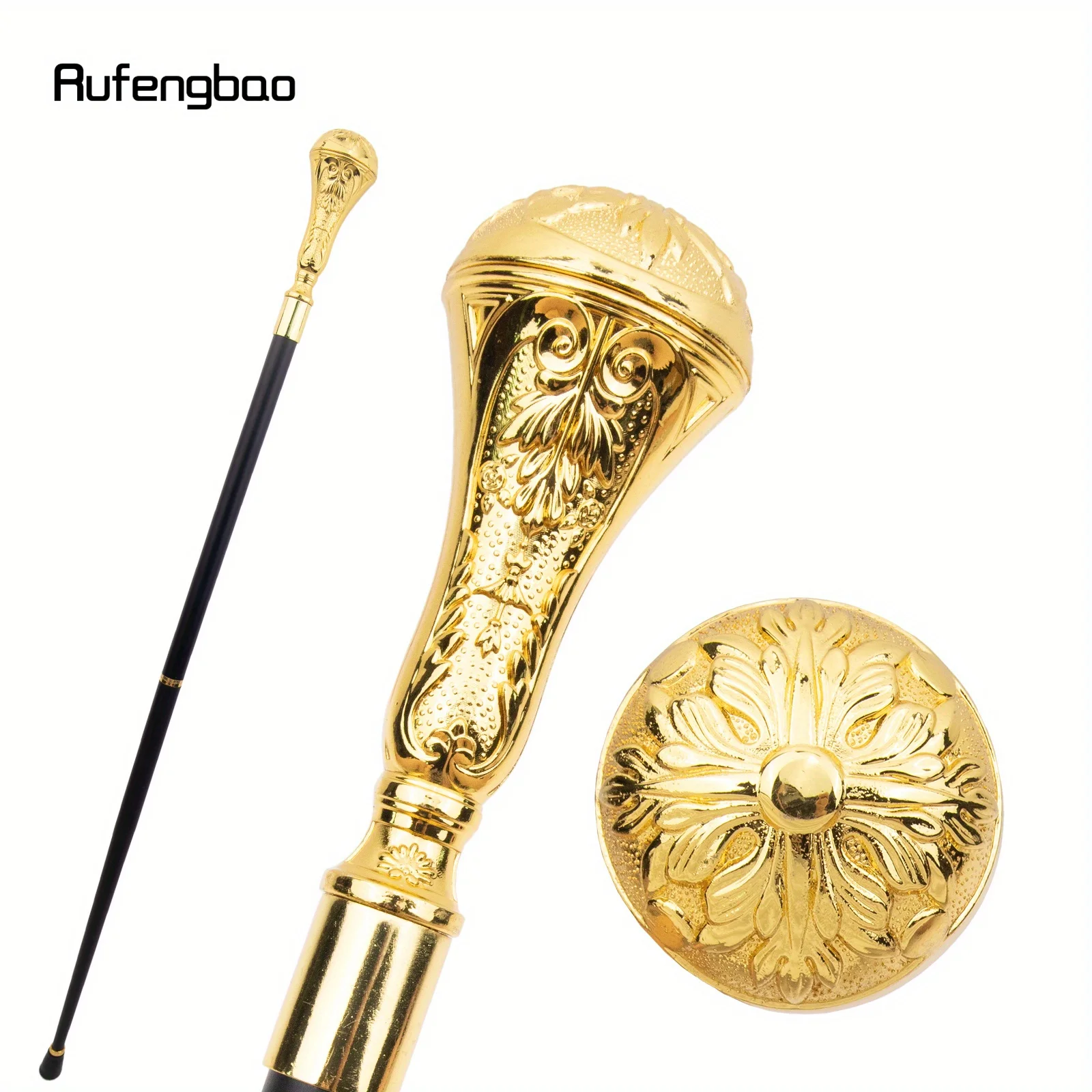 Golden Luxury Flower Round Handle Fashion Cosplay Stick Party Walking Cane Knob Walking Stick Performance Stage Cane 93cm
