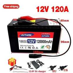 12V 120Ah 18650 lithium battery for Solar Panels 30A  built-in high current BMS electric vehicle battery +12.6V charger