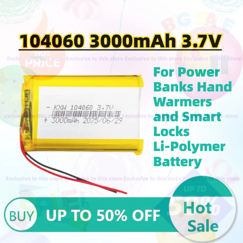 104060 974058 3000mAh 3.7V Rechargeable Battery for Specialized for Power Banks Hand Warmers and Smart Locks Li-Polymer Battery