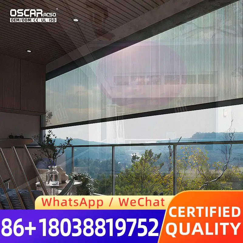 Automated Motor Drive Vertical Glide Side Zip Rail Windproof Drape Door Window Blackout Indoor Roller Shade Smart Silent Home Of
